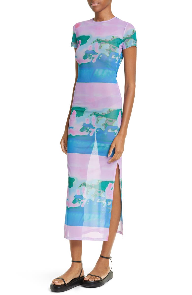 Miaou Billie Thermal Pastel Print Sheer Mesh Midi Dress, Alternate, color,