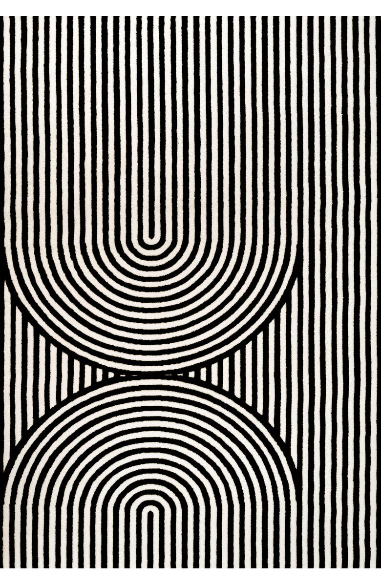 JONATHAN Y Sofia High-Low MidCentury Modern Arch Stripe Two-Tone Indoor/Outdoor Area Rug, Main, color, Black/White