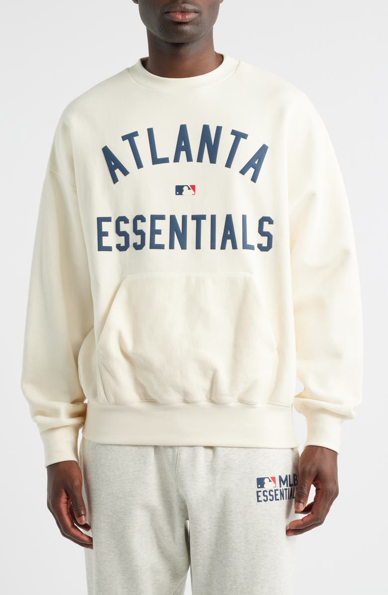 Fear of God Essentials Braves Sport Fit Crewneck Sweatshirt, Main, color, Cream White