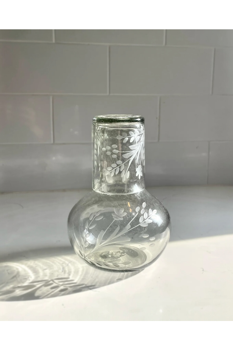 Hand Etched Blown Carafe Set, Alternate, color, Clear