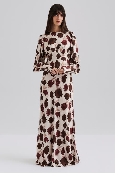 Alize Long Sleeved Satin Maxi Dress