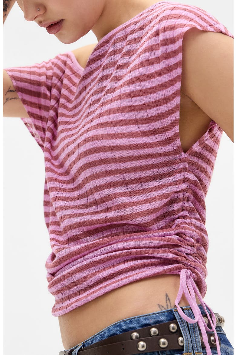 Bailey Striped Ruched Top, Alternate, color, PINK STRIPE