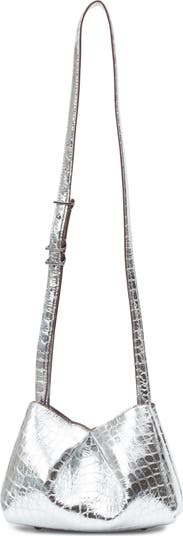 Small Bloom Croc Embossed Metallic Leather Crossbody Bag