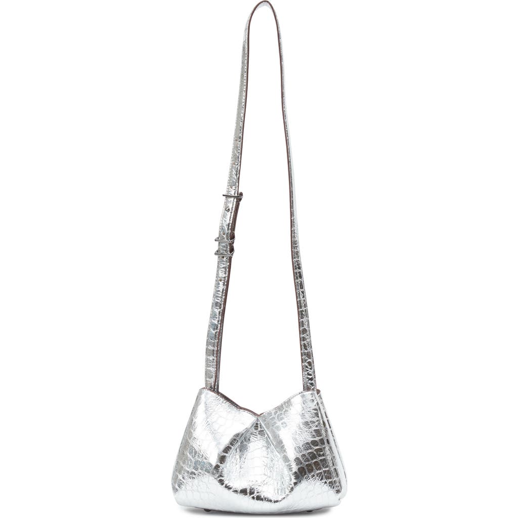 Rag & Bone Small Bloom Croc Embossed Metallic Leather Crossbody Bag In Silver