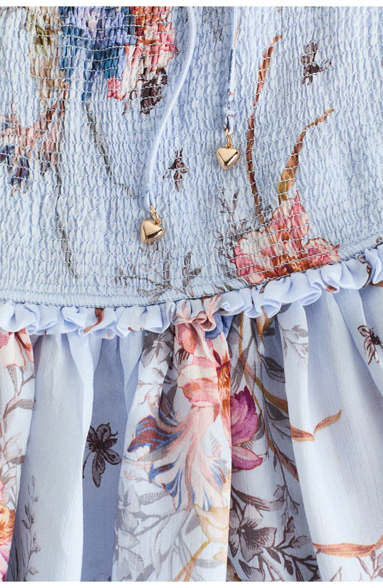 H&M Frill-trimmed Smocked-bodice Dress, Alternate, color, Light Blue/Floral