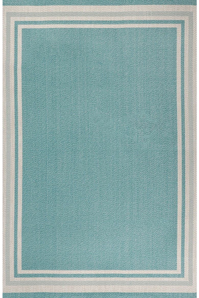 James Modern Border Stripe Indoor/Outdoor Area Rug, Alternate, color, Aqua/Beige