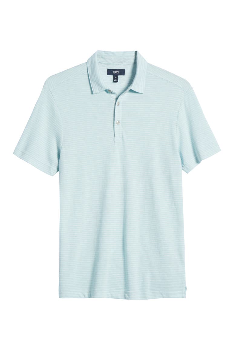 Pinstripe Short Sleeve Polo, Alternate, color, BLUE ORYDALIS WHITE STRIPE