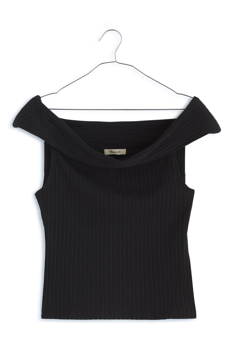 Rib Off the Shoulder Top, Alternate, color, TRUE BLACK