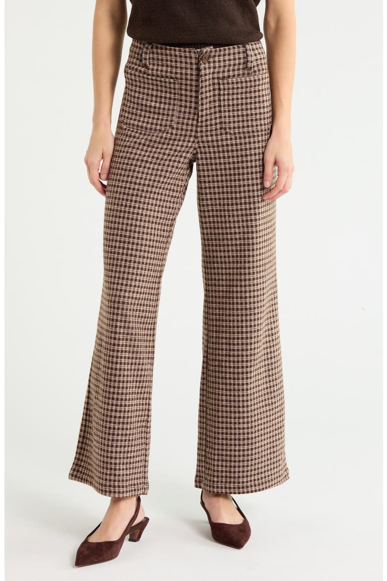 Supernova Double Knit Wide Leg Pants, Main, color, BROWN TONE CHECK