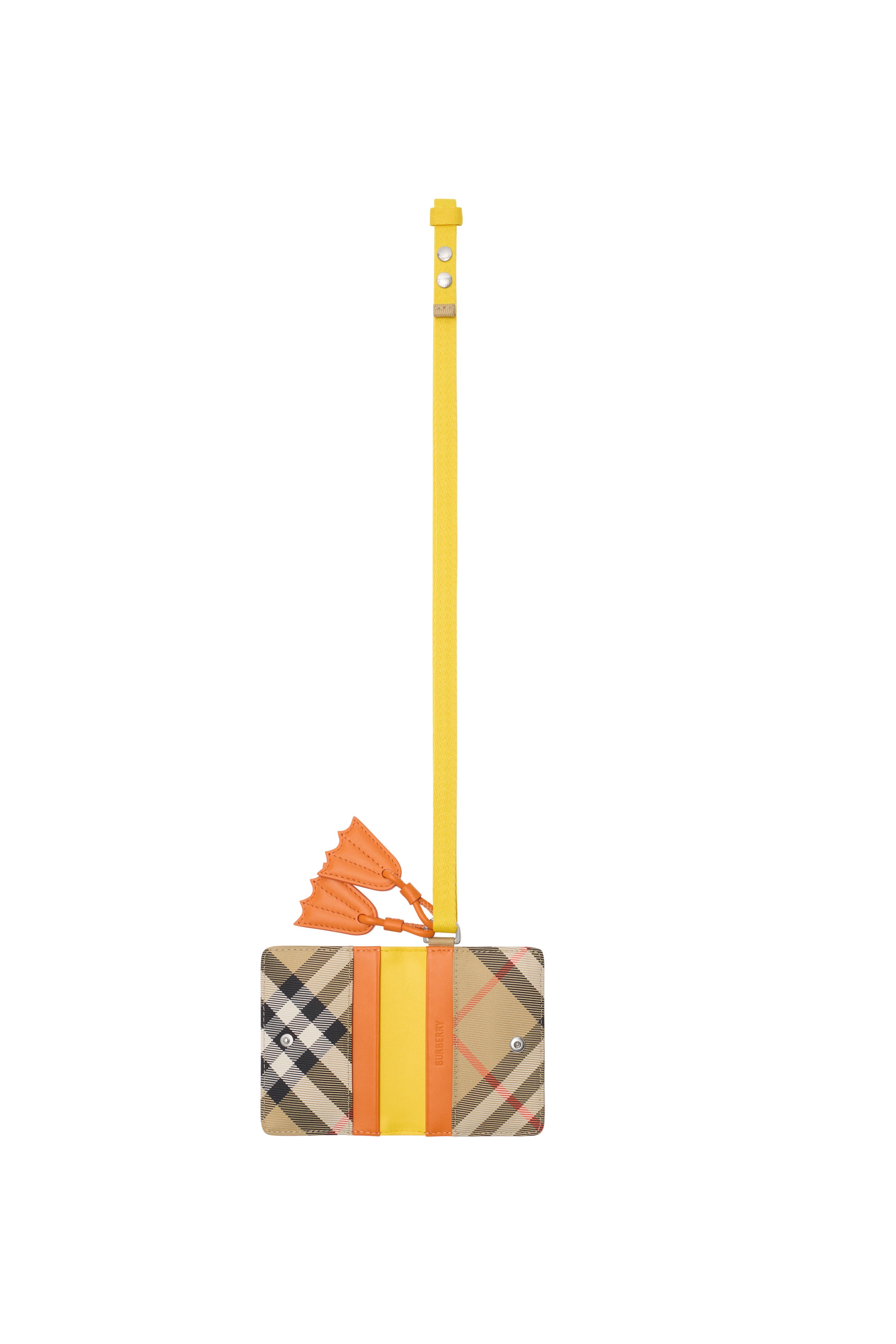 Burberry Duck Check Folding Card Case with Lanyard, Alternate, color, Sand Beige