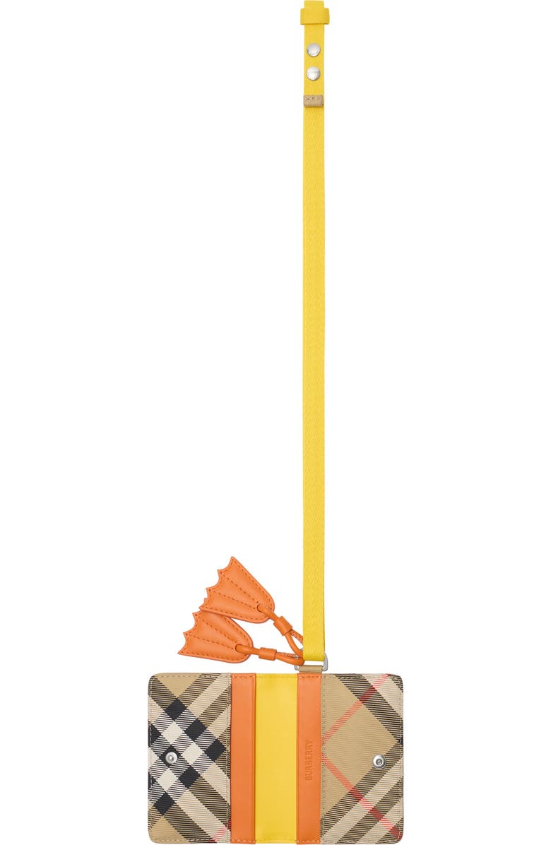 Burberry Duck Check Folding Card Case with Lanyard, Alternate, color, Sand Beige