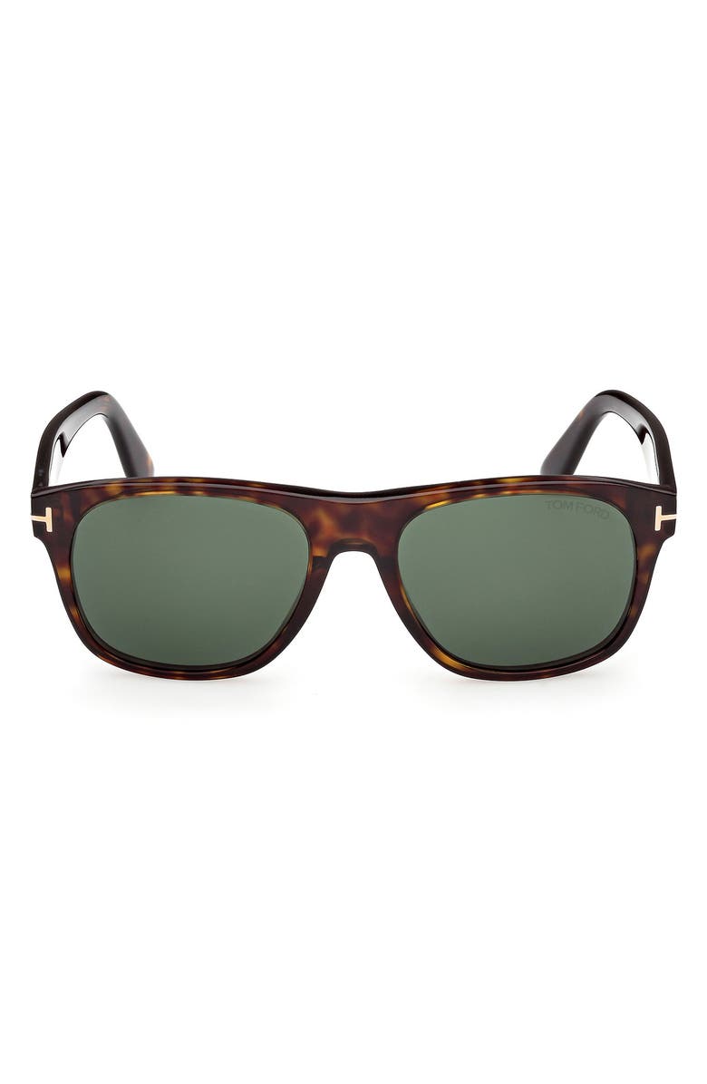 TOM FORD Marlon 55mm Square Sunglasses, Main, color, Dark Havana/ Green Lenses