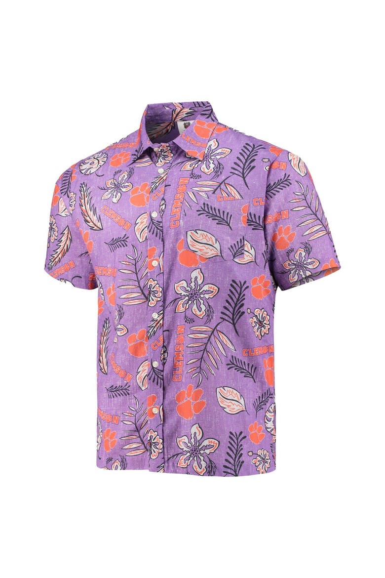 Men's Wes & Willy Purple Clemson Tigers Vintage Floral Button-Up Shirt, Alternate, color, Purple