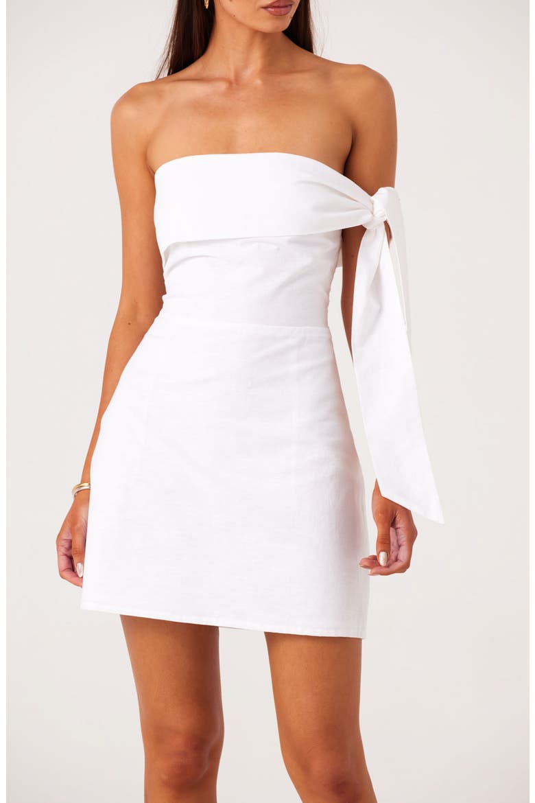 Jaymie Strapless Linen & Cotton Minidress, Alternate, color, WHITE