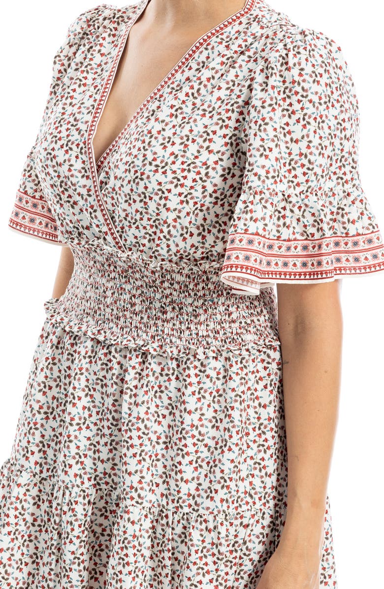 MAX STUDIO Short Sleeve Tiered Crepe Dress, Alternate, color, Ivory/ Red