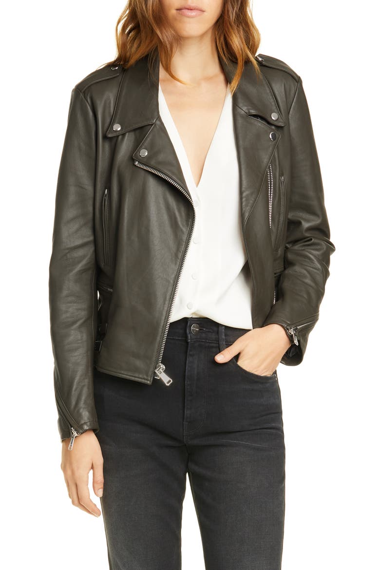 PCH Leather Moto Jacket, Main, color, DEEP MOSS