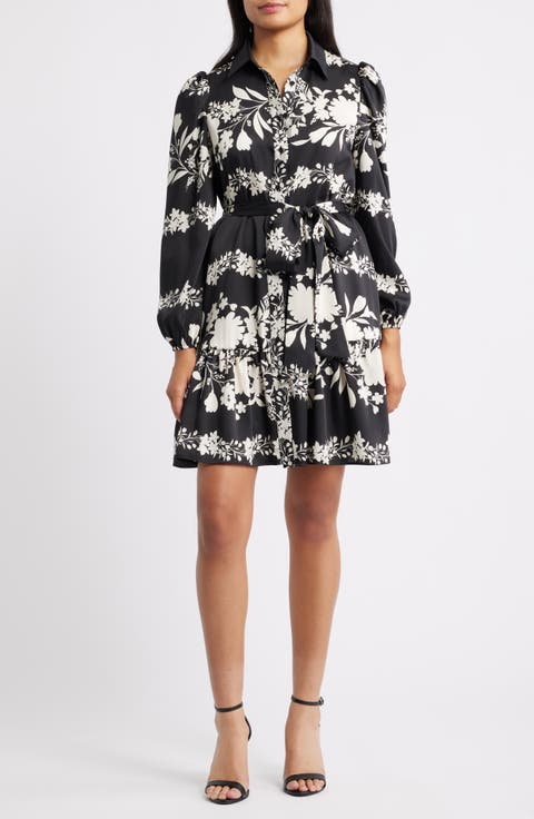Floral Long Sleeve Tiered Shirtdress (Regular & Petite)