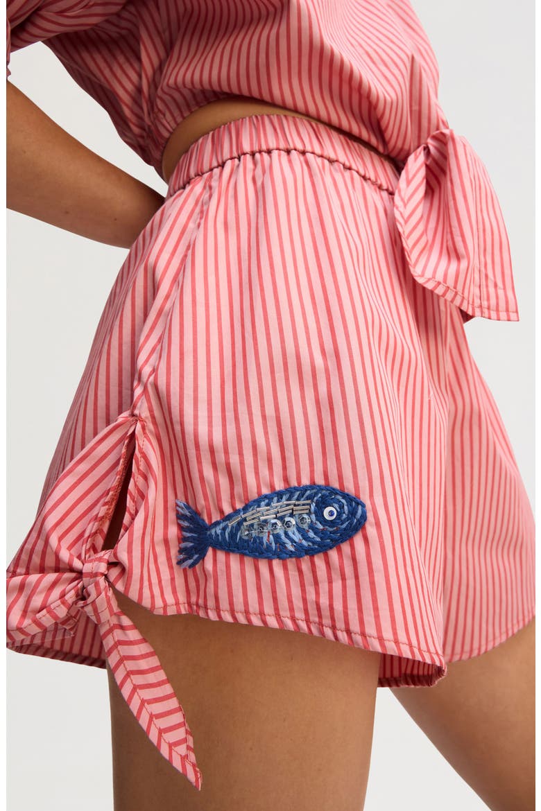 Embroidered Sequin Stripe Cotton Poplin Shorts, Alternate, color, PINK ROSA SHIRTING S