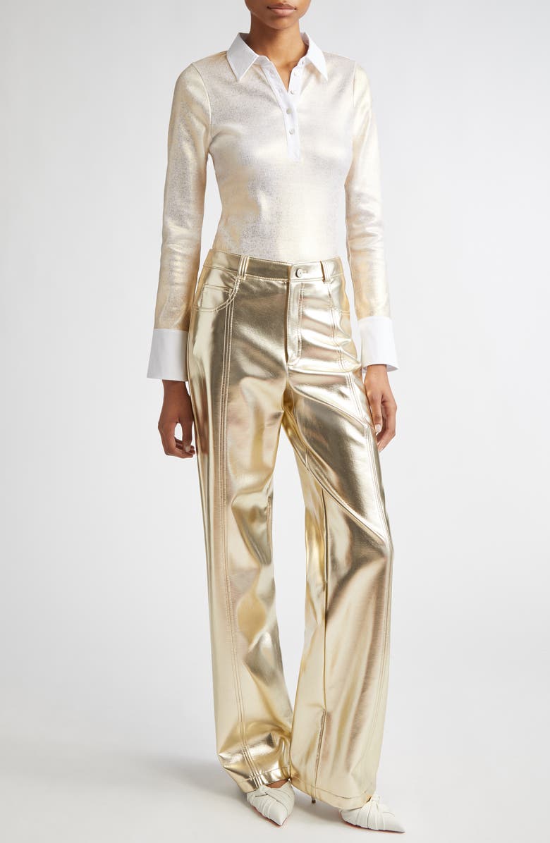 Cinq à Sept Francine High Waist Metallic Faux Leather Wide Leg Pants, Alternate, color, Gold