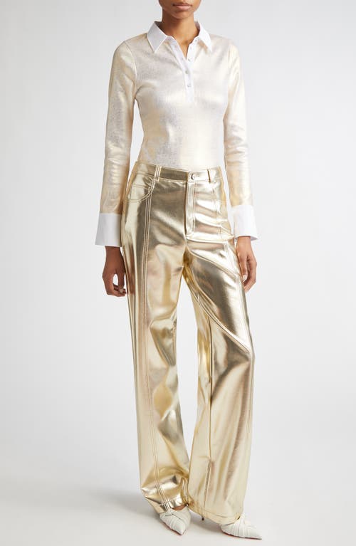 Cinq À Sept Francine High Waist Metallic Faux Leather Wide Leg Pants In Metallic