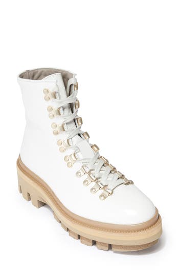 Allsaints Wanda Genuine Shearling Lug Sole Combat Boot In White