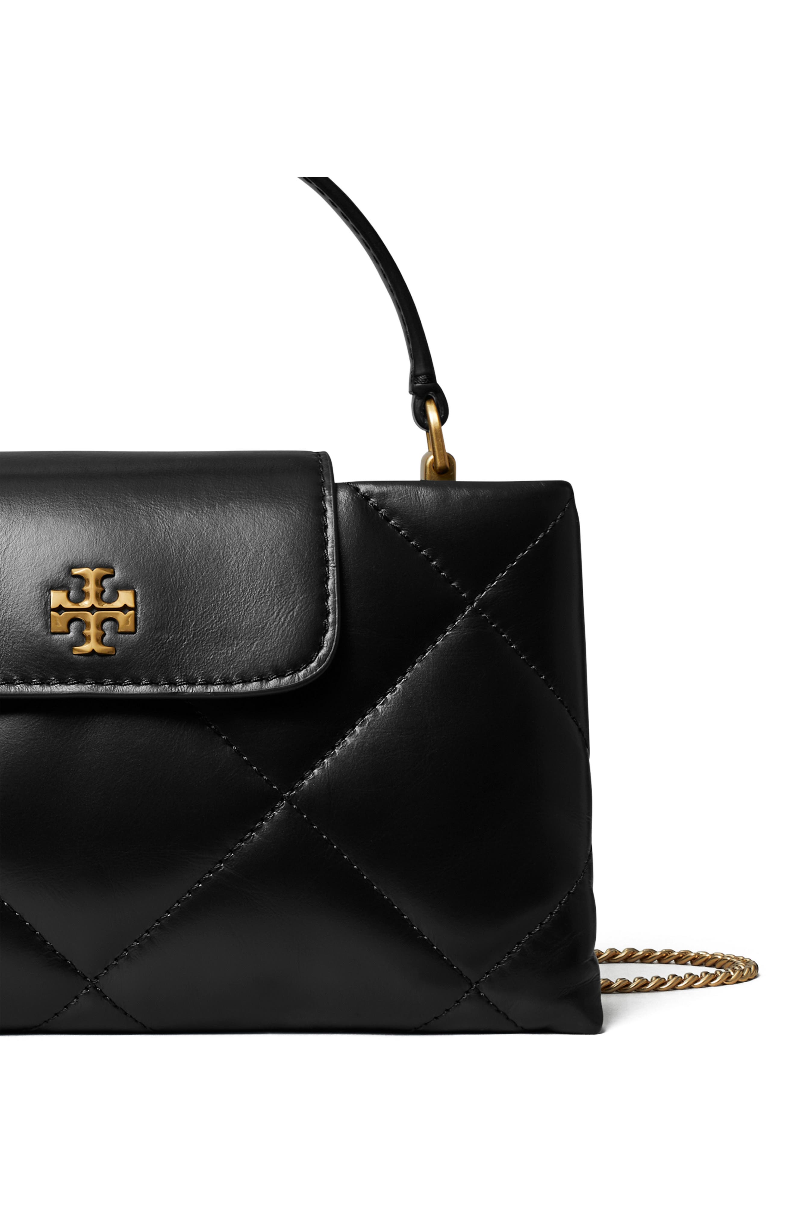 Tory Burch Kira Diamond Quilted East-West Top Handle Bag, Alternate, color, Black