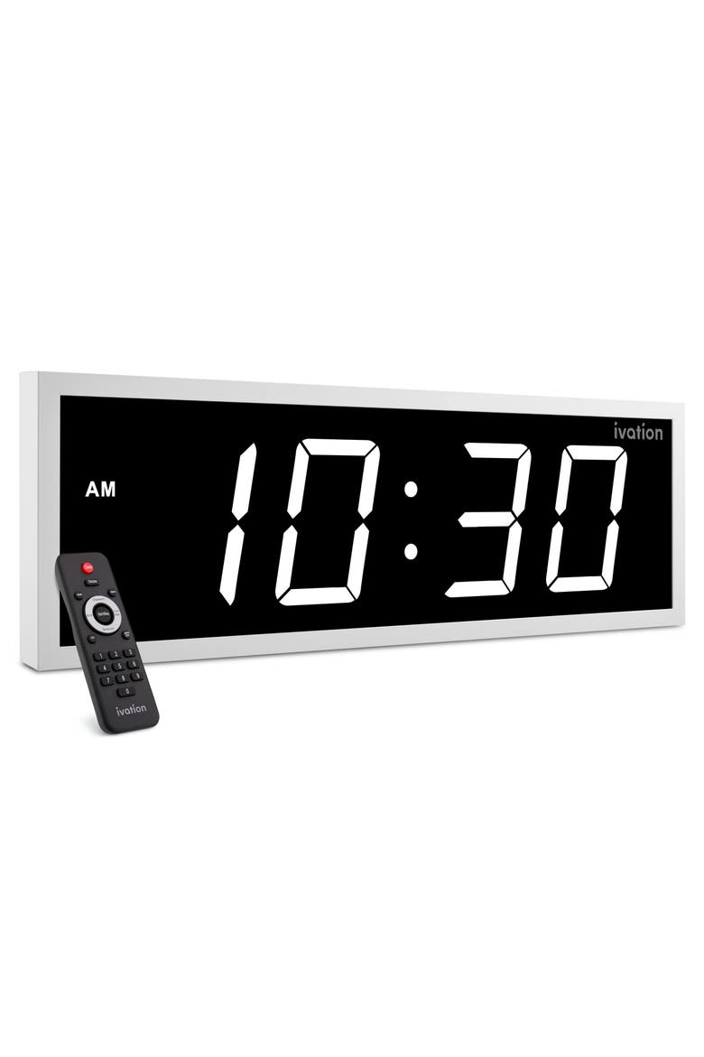 Digital Wall Clock, Big LED Display, Timer, Alarms, Auto Brightness, Remote, Main, color, White