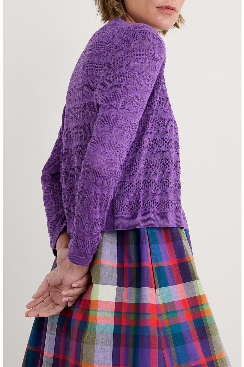 Sweet Day Pointelle Organic Cotton Cardigan, Alternate, color, KNIT MELANGE PANSY