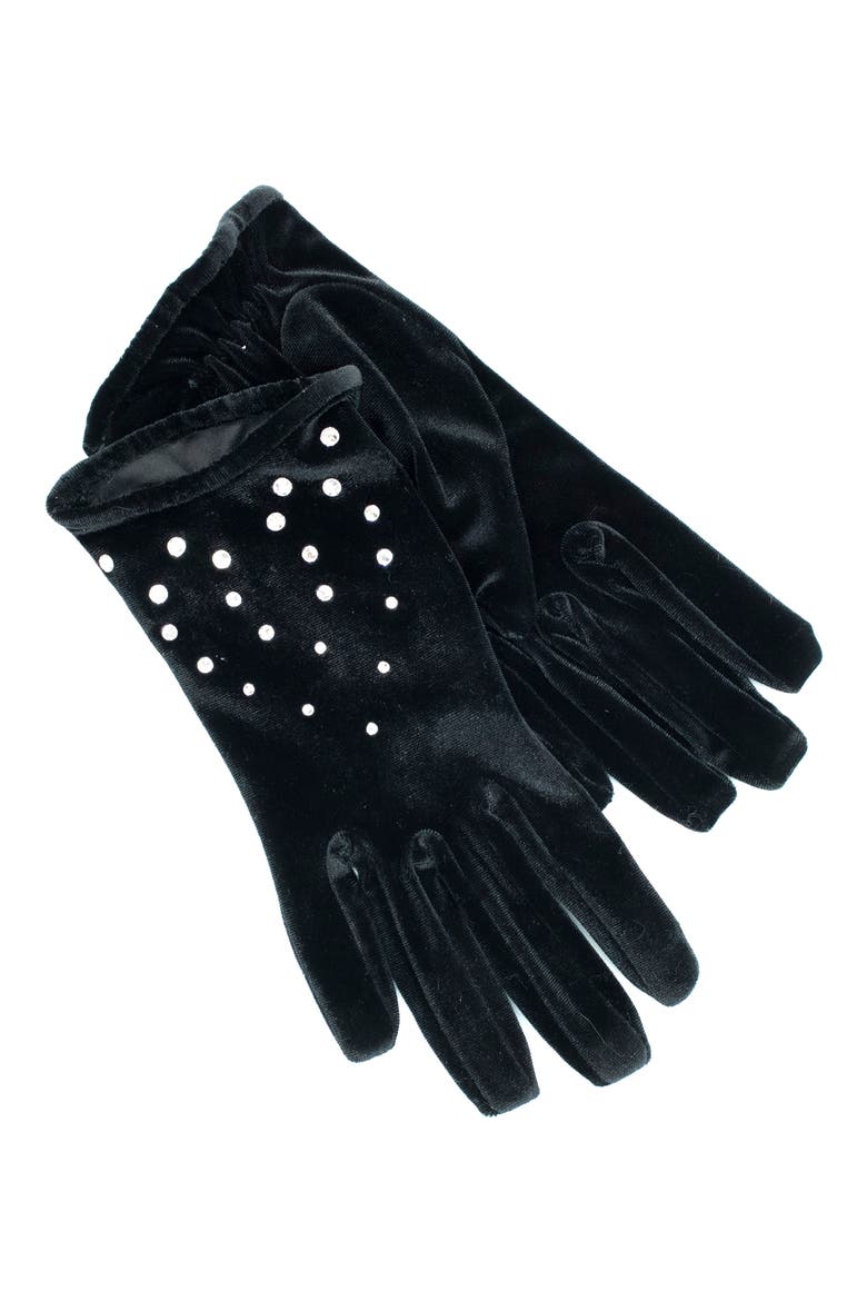 Crystal Embellished Velvet Gloves, Main, color, BLACK