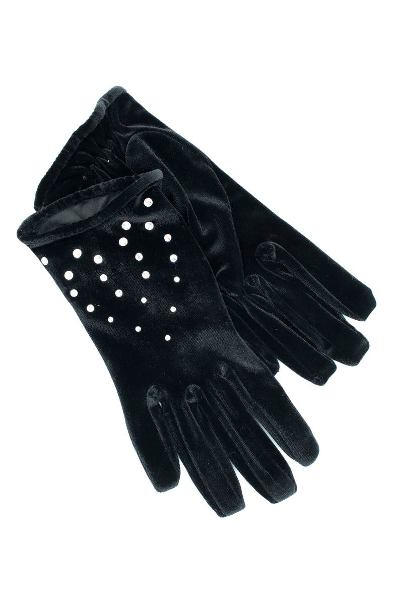 Portolano Crystal Embellished Velvet Gloves, Main, color, Black