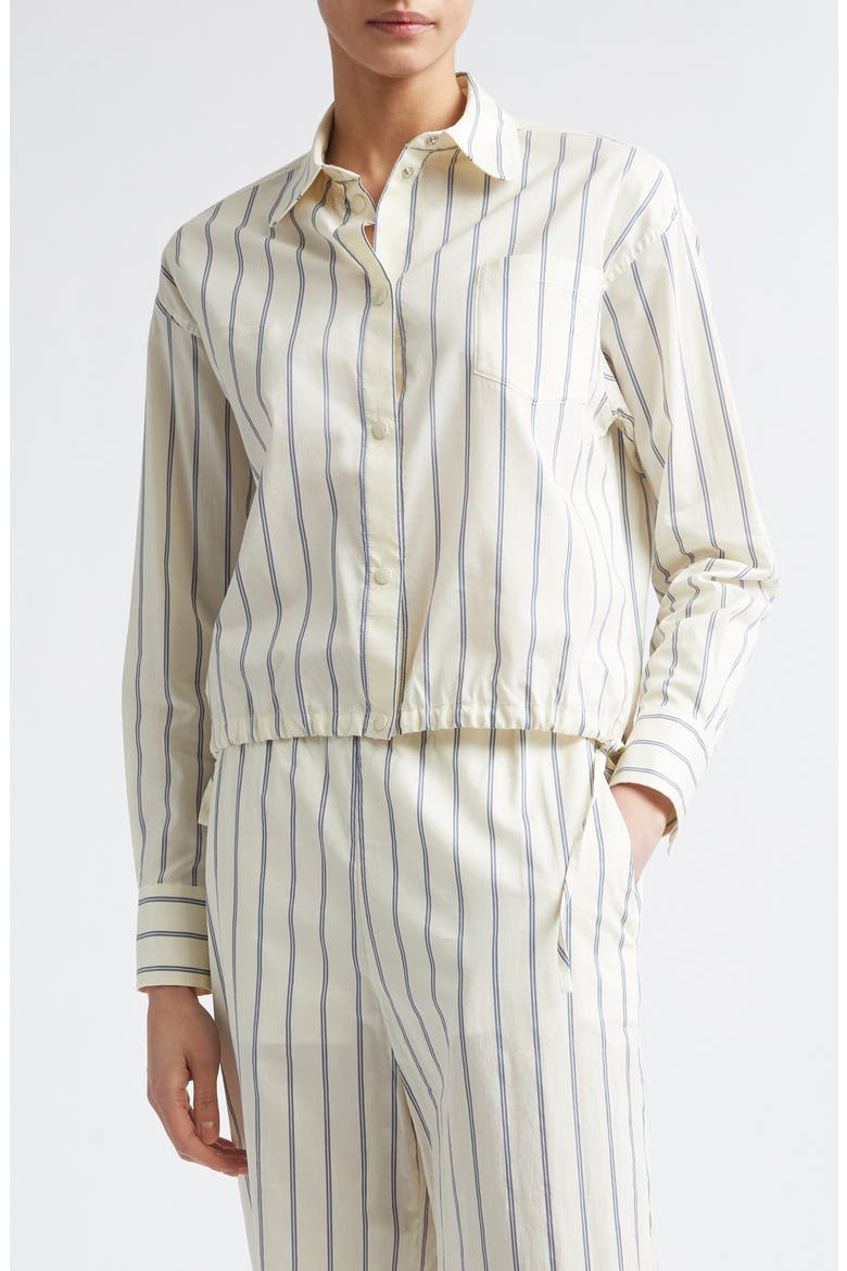 Stripe Cotton & Silk Snap-Up Shirt, Main, color, WHITE STRIPE