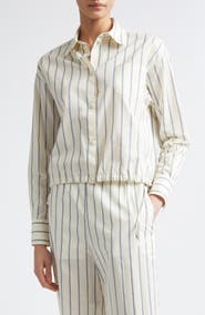 Moncler Stripe Cotton & Silk Snap-Up Shirt