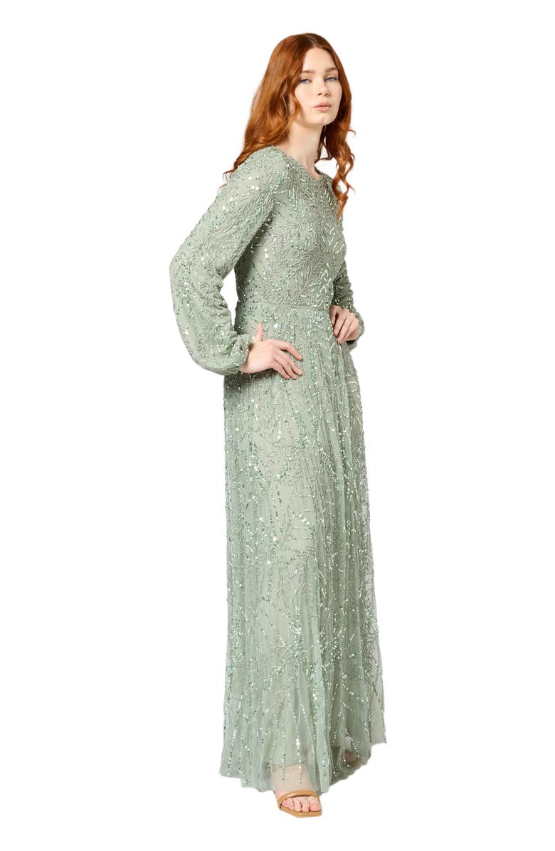 MARYISA FERIAL MODEST EMBELLISHED SEQUIN MAXI DRESS, Alternate, color, Sage Green