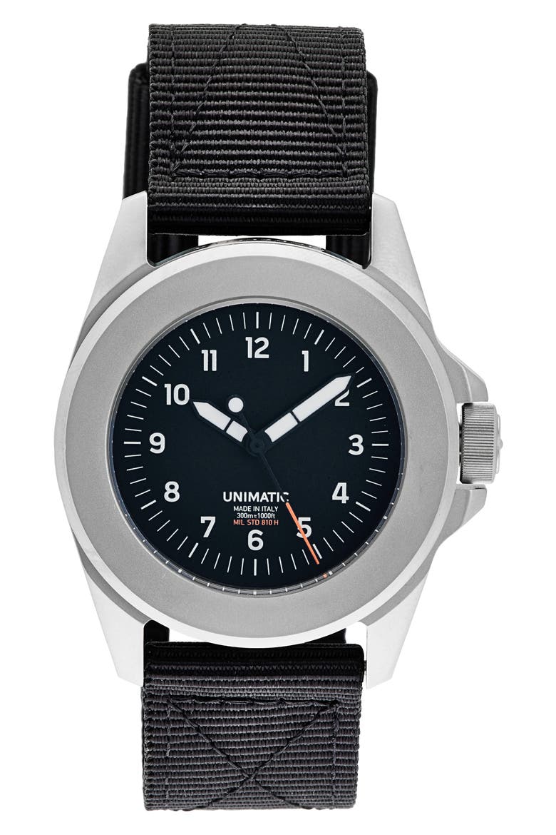 Modello Quattro Toolwatch UT4 Nylon Strap Diving Watch, 40mm, Main, color, BLACK STEEL