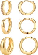 Adornia 14k Gold Plate and Cubic Zirconia 3-Pack Huggie Hoop Earrings