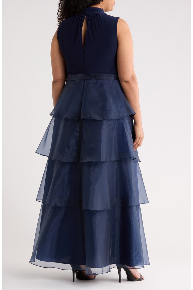 Mixed Media Tiered Organza Gown, Alternate, color, NAVY