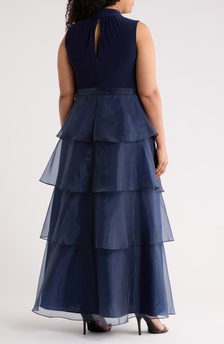 Jessica Howard Mixed Media Tiered Organza Gown, Alternate, color, Navy