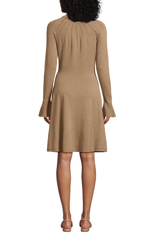 Lands' End Fine Gauge Cotton Fit And Flare Sweater Dress In Brown