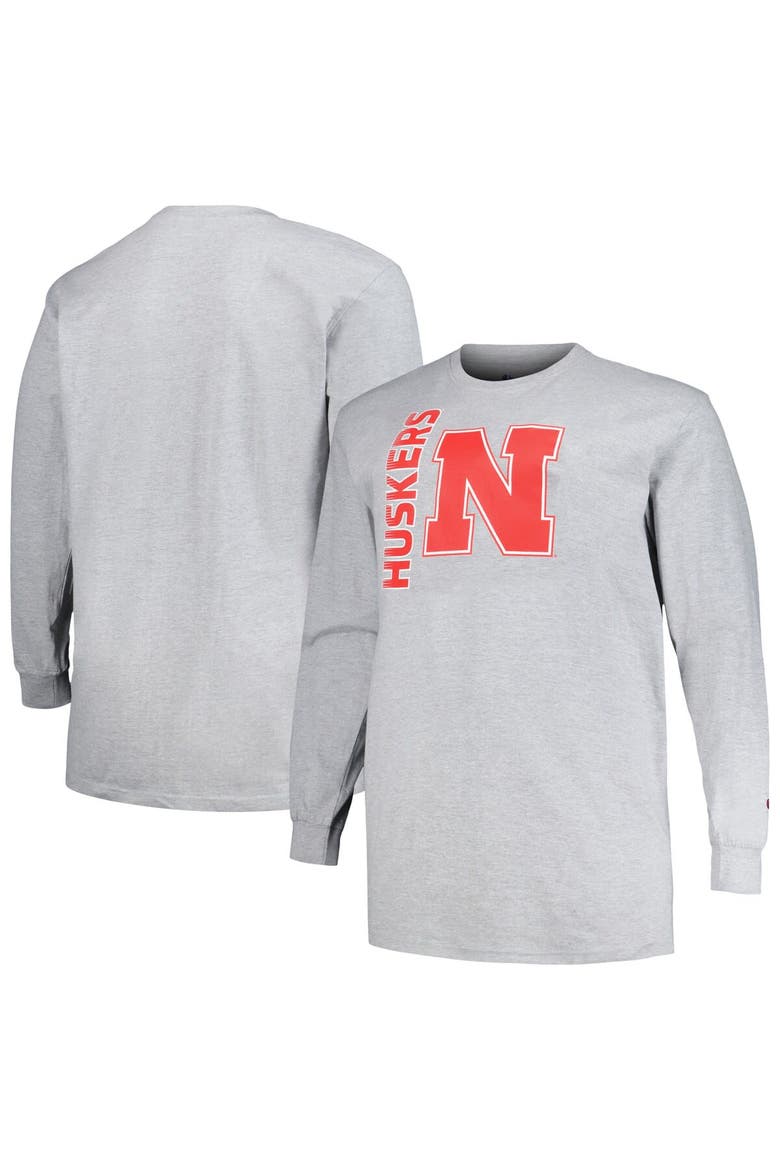 Men's Champion Heather Gray Nebraska Huskers Big & Tall Mascot Long Sleeve T-Shirt, Main, color, Heather Gray