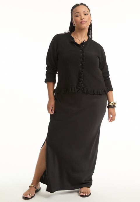 Ruffle Hem Buttoned Sweater (Plus Available)