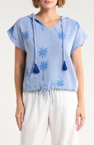 Elan Short Sleeve Cotton Cover-Up Hoodie