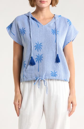 Elan Short Sleeve Cotton Cover-up Hoodie