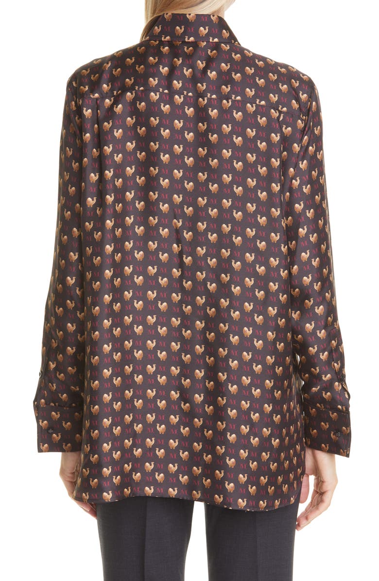 Max Mara Camel Print Silk Button-Up Blouse, Alternate, color, 