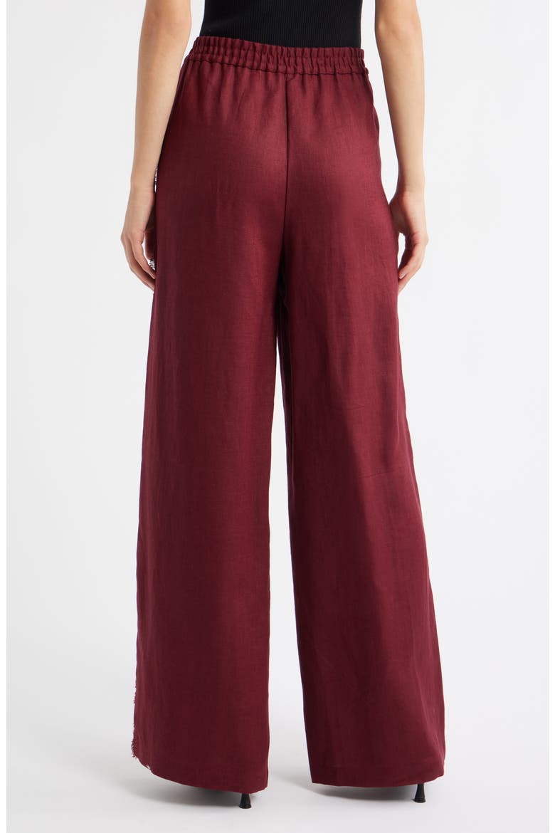Tarida Frayed Linen Wide Leg Pants, Alternate, color, WINE