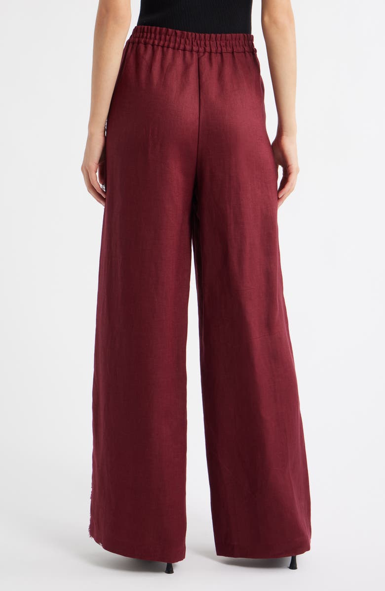 MANGO Tarida Frayed Linen Wide Leg Pants, Alternate, color, Wine