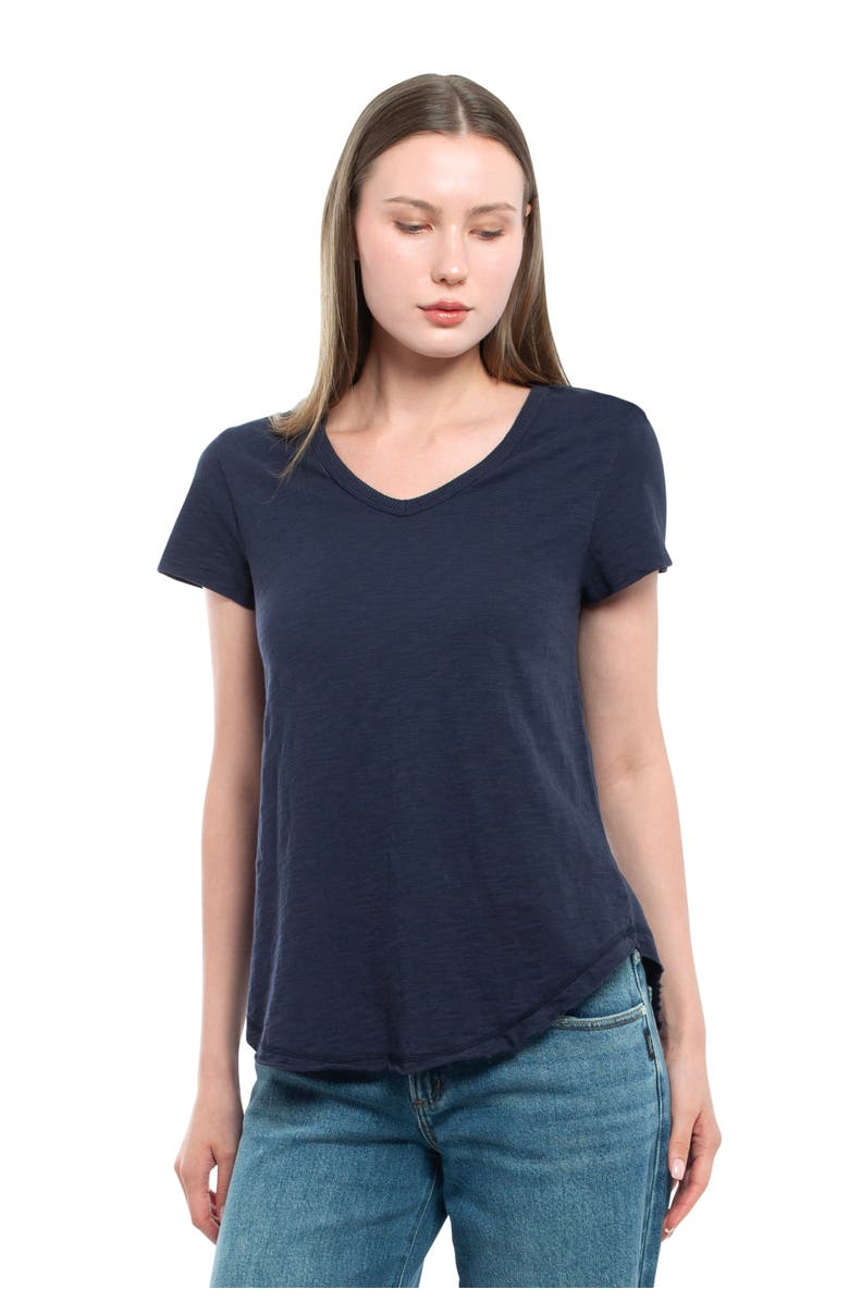 WILT Clothing Short Sleeve Shrunken V-Neck Shirttail Top, Main, color, Peacoat