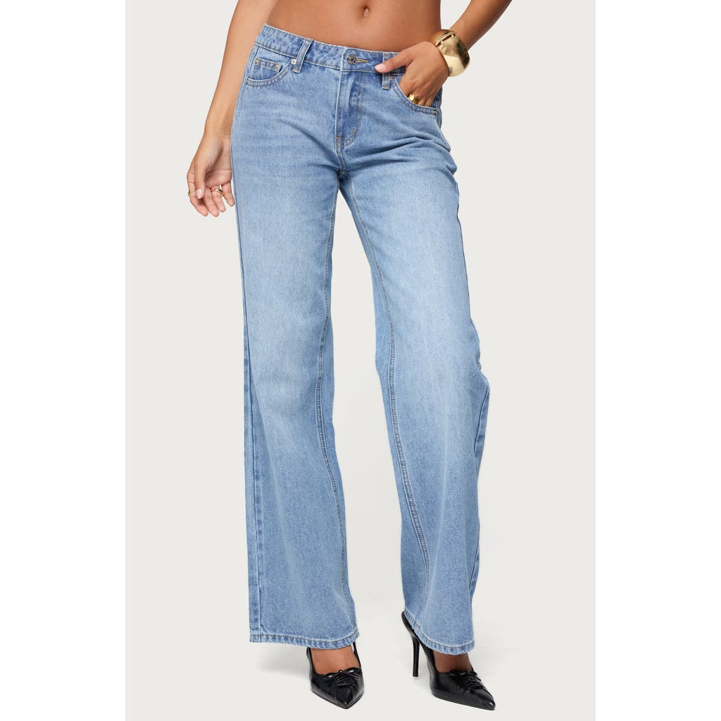 Edikted Holly Mid Rise Straight Leg Jeans In Blue