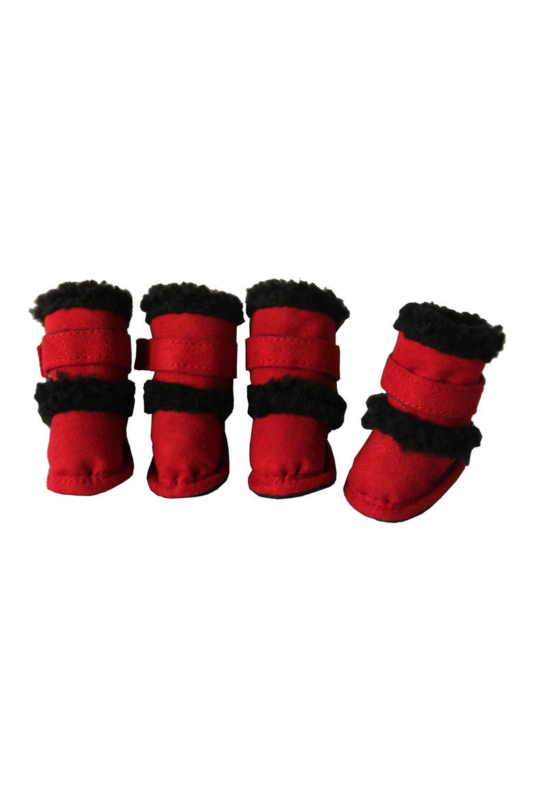 Faux Shearling & Suede "DUGGZ" Dog Shoes, Main, color, RED AND BLACK