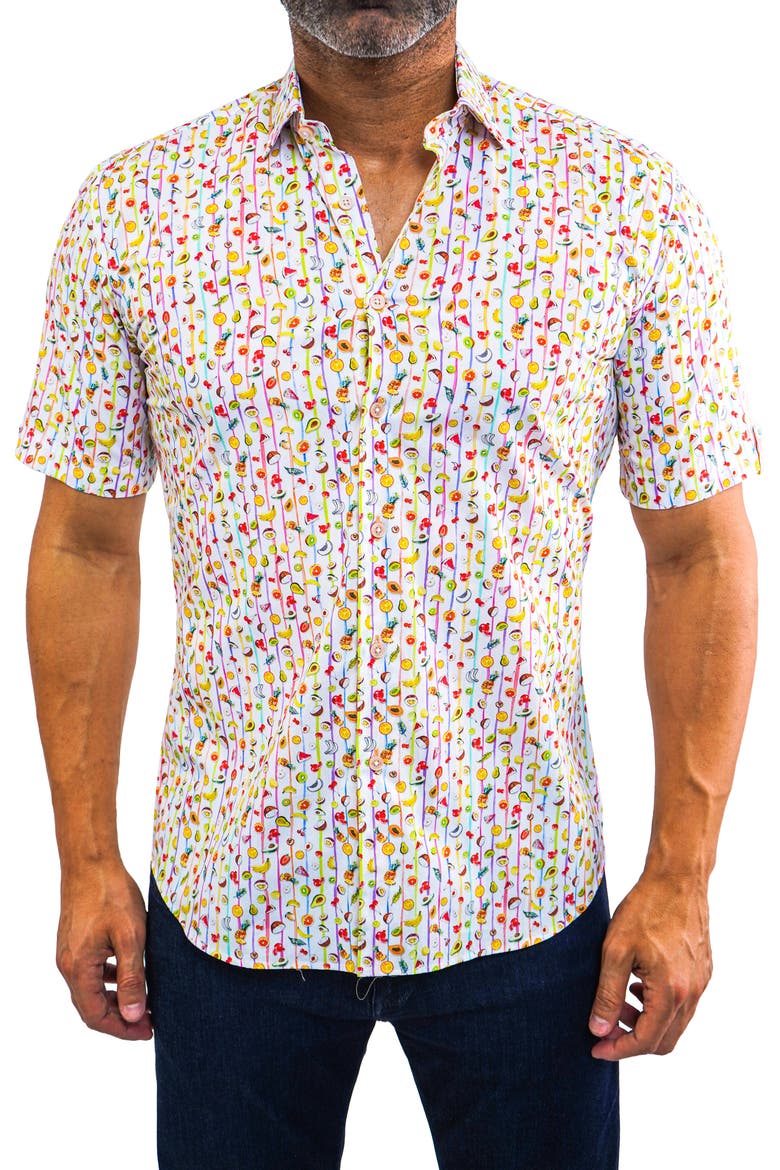 Galileo Stretchfruits Multi Short Sleeve Performance Button-Up Shirt, Main, color, WHITE