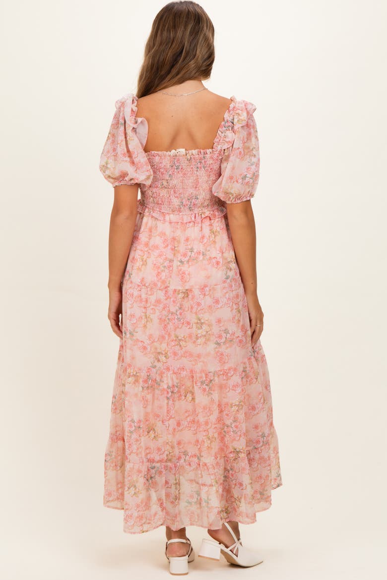 Floral Chiffon Smocked Maxi Dress, Alternate, color, Pink